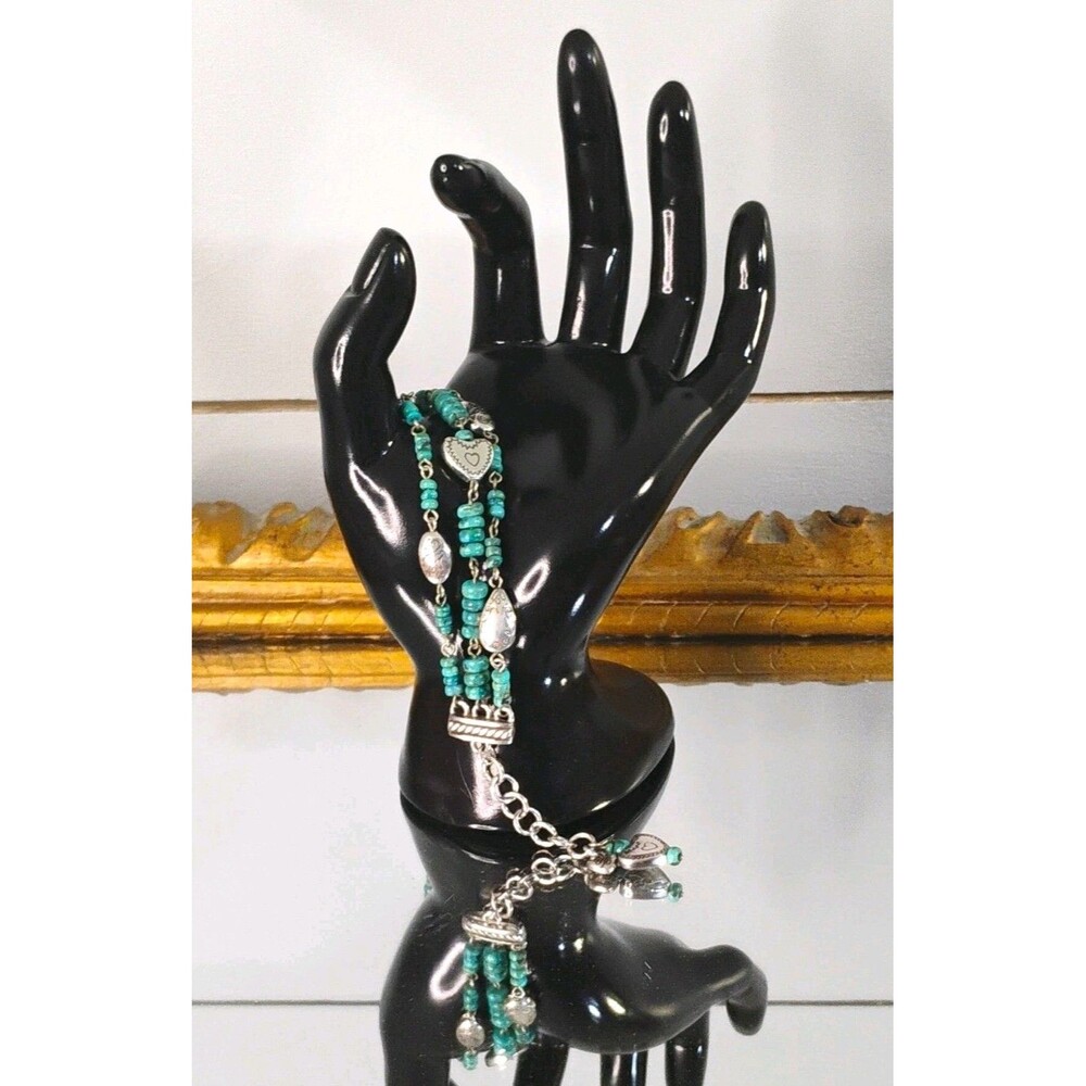 Brighton Southwest Turquoise  Silver Tone Heart Bracelet Adjustable 7.5"